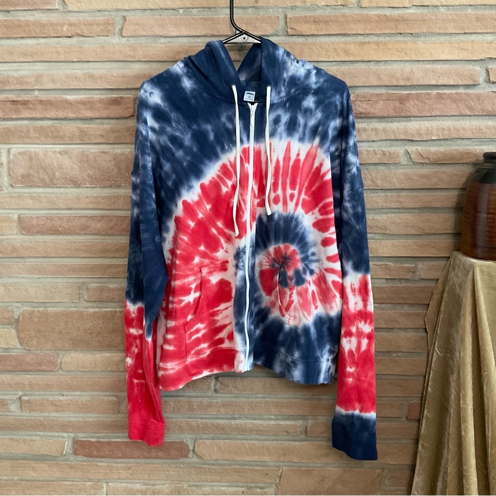 Tie Dye Zip Up Hoodie Red White Blue XL Tall